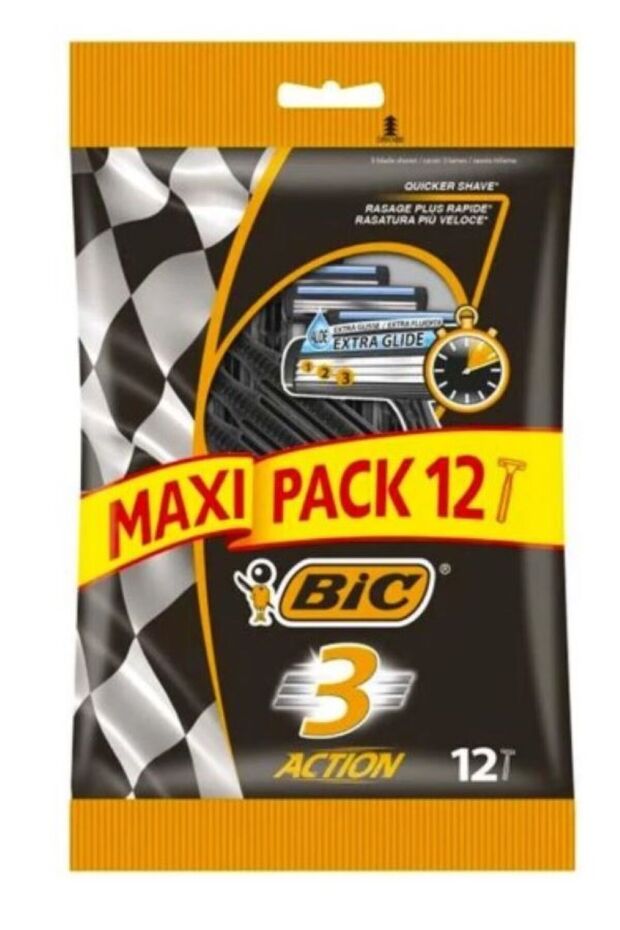 3 Action Razor Blades For Men - 12 Piecesبيك شفرات حلاقة 3 اكشن للرجال - 12 حبة