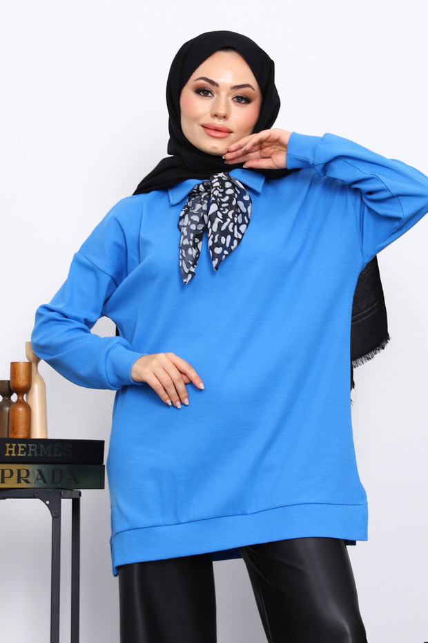 Cobalt Blue Scarf Detailed Collar Tunic