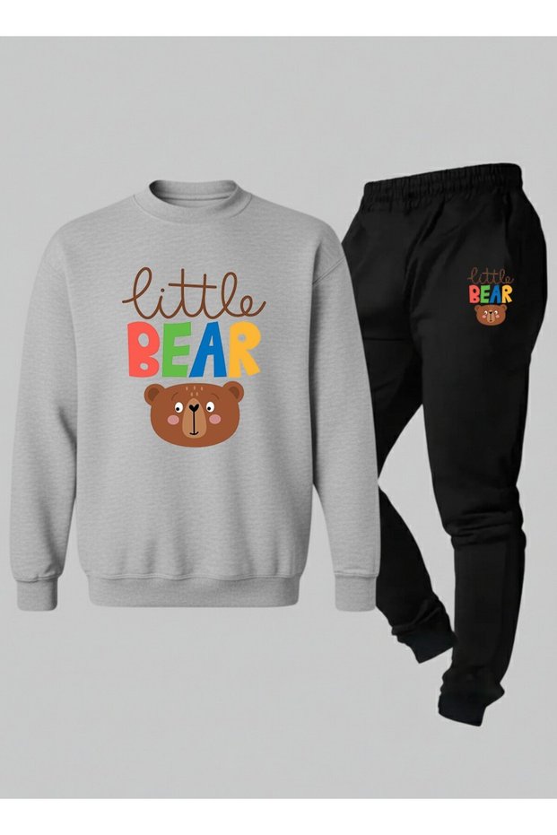 Sweatshirt - Tracksuit Kids Set Crew Neck Little Bear Printed 3 Thread Raised
