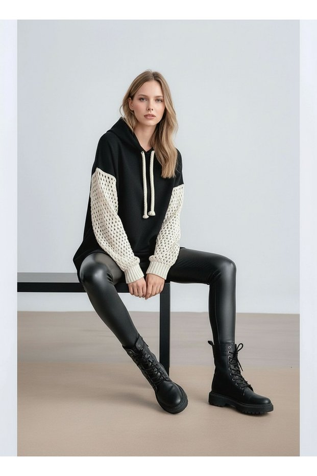 Women's Sleeves Knitted Knitwear Stylish Design Oversized Tunic Length Emerald Green Sweatshirt Sweater