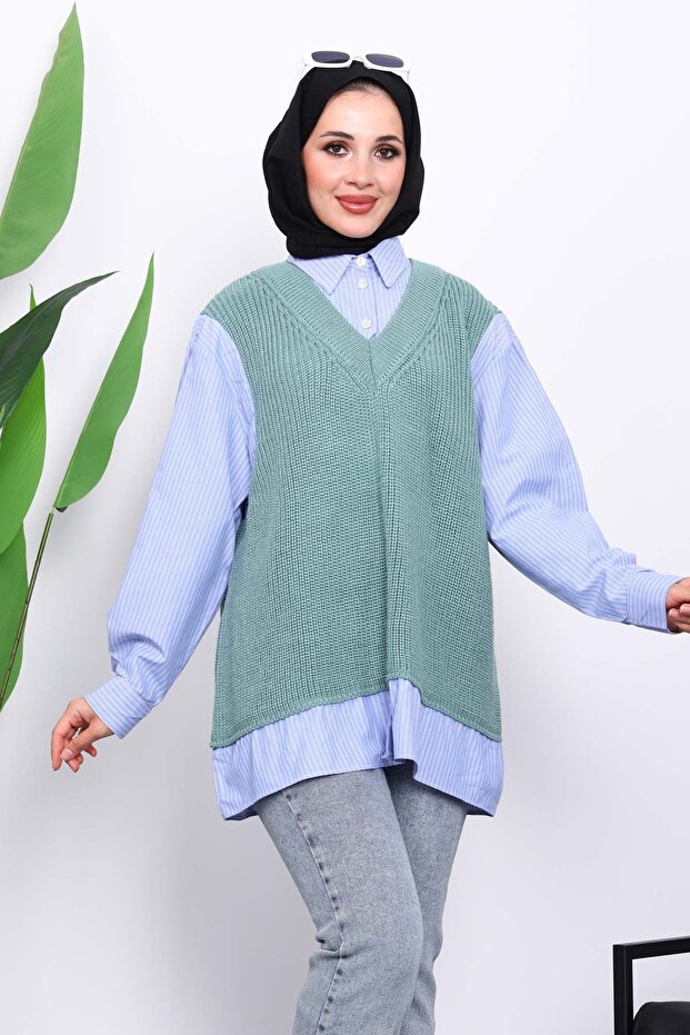 Mint Triko Garnili Gömlek - 3