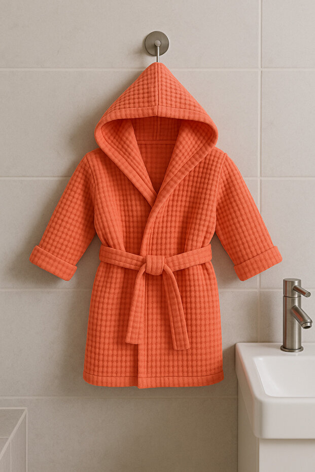 4-Layer Orange Color 100% Cotton Muslin Children's Bathrobe (1-2 Years Old)