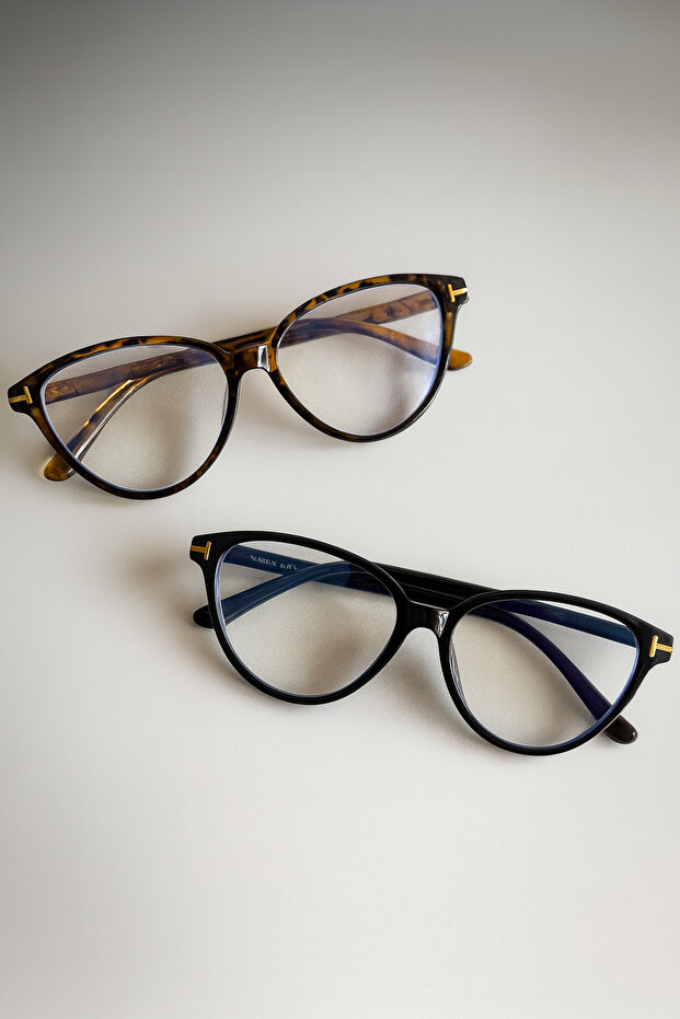 Blue Light Protection 2-Pack Set Black and Leopard Cat Eye Framed Optical Compatible Screen Glasses