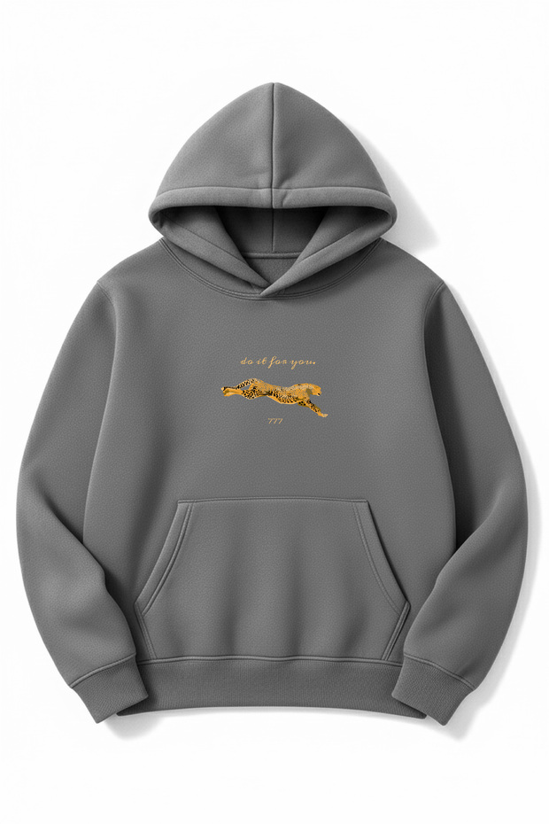 Oversized Smoke Gray Unisex 777 Cheetah Printed Hooded Sweatshirt