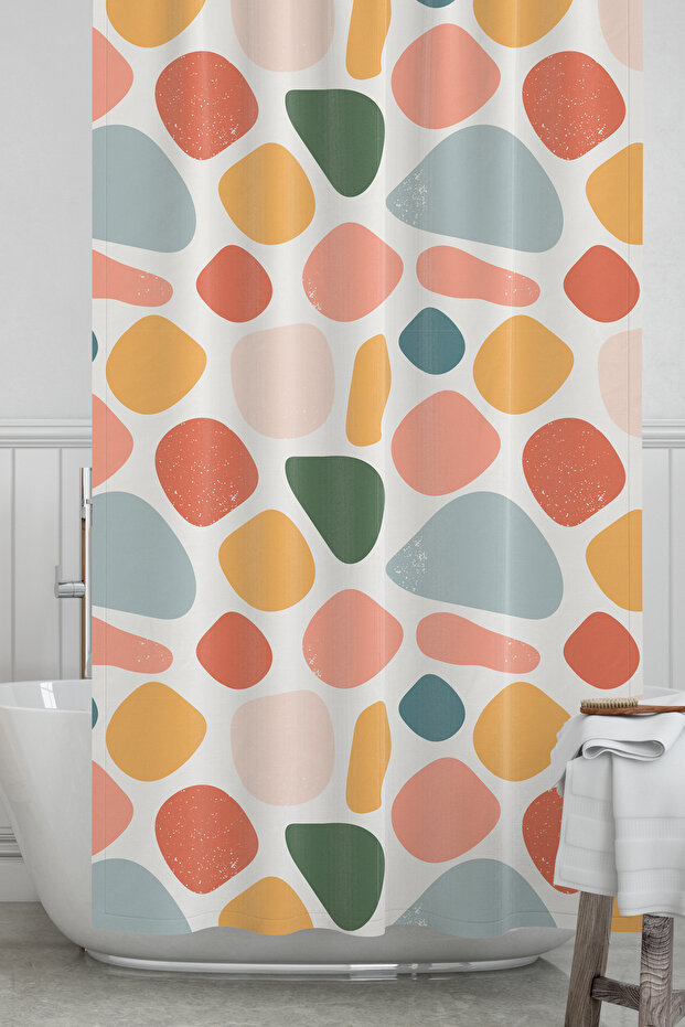 Bathroom Curtain, Colorful Oval Patterned Shower Curtain, Bathtub Curtain, with Ring Gift 175X200Cm Bp-28