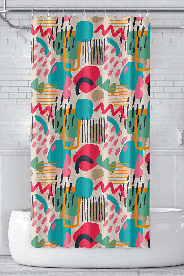 Bathroom Curtain, Artboard 1 Patterned Shower Curtain, Bathtub Curtain, with Ring Gift 175X200Cm Bp-33