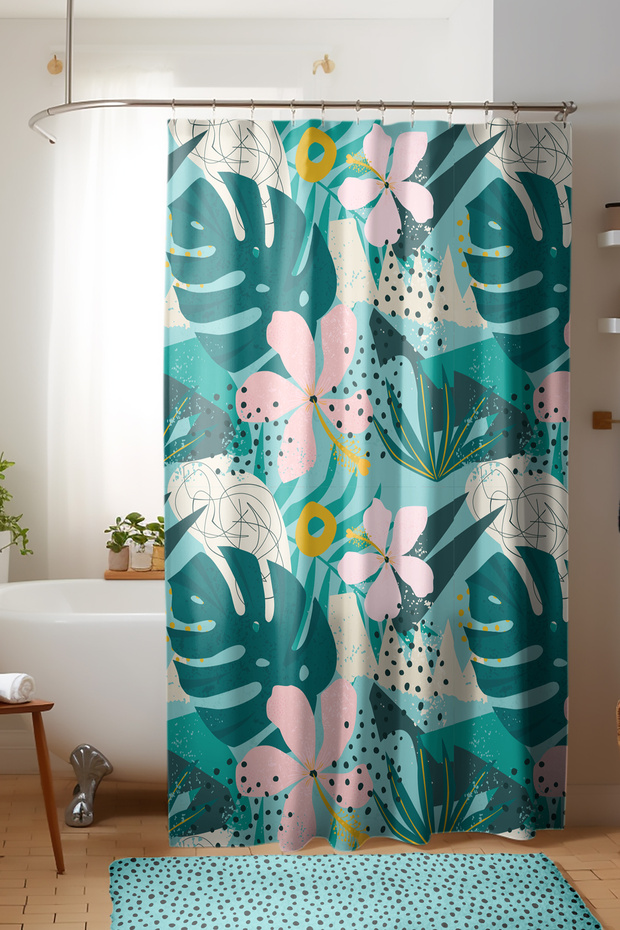 Bathroom Curtain, Large Floral Pattern Shower Curtain, Bathtub Curtain, with Ring Gift 175X200Cm Bp-30