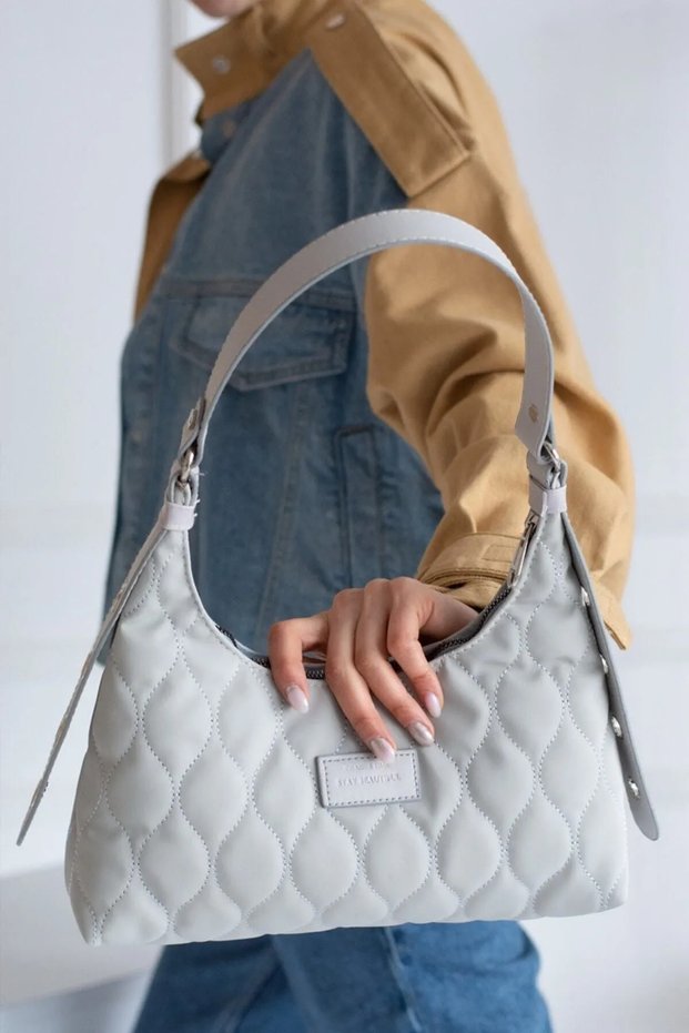 Women's Gray Quilted Patterned Baguette Shoulder Bag, Hand and Shoulder Bag Suitable for Daily Use