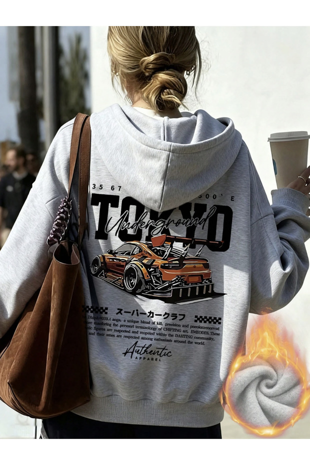 Unisex Women/Men Undergraund Special Printed Color Oversized Hooded Cotton Sweatshirt