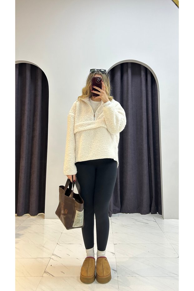 Teddy Plush Half Zip Sweatshirt