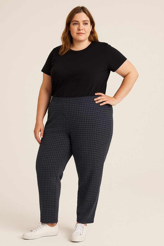 Women's Plus Size Cashmere Fabric Houndstooth Pattern Elastic Waist Relaxed Fit Pants