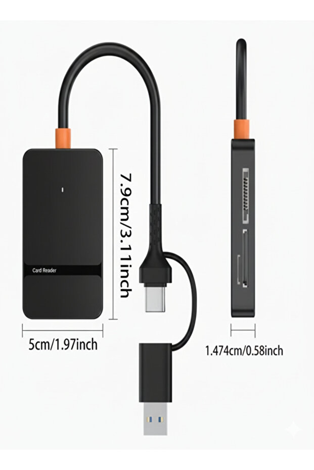 Multi-Functional 8-in-1 USB-C & USB-A Card Reader, Supports SD/TF/CF/MS Cards and USB Flash Drives - 2