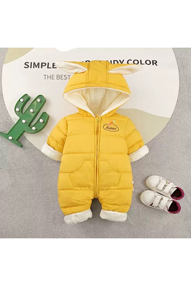Girls Boys Baby Rabbit Eared Winter Thick Cute Lining Puffer Jumpsuit Coat