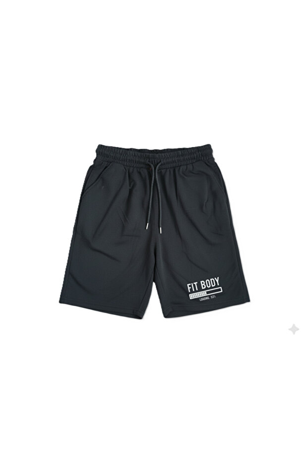 Women Men Unisex Fit Body Loading Printed Black Combed Cotton Shorts Relaxed Fit Elasticated Casual Sports Shorts