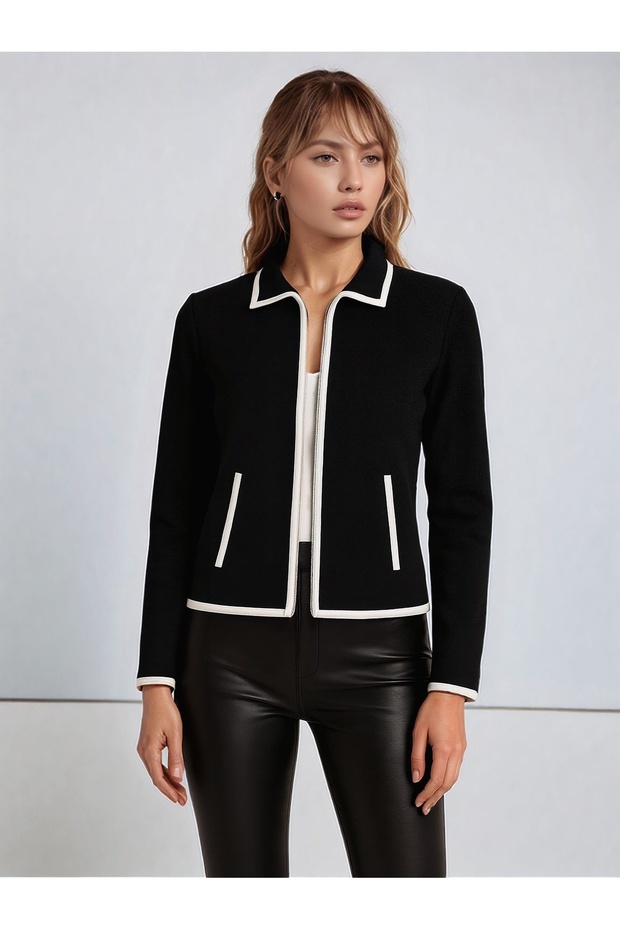 Women's Zippered Long Sleeve Pocketed Sporty Stylish Design Jacket
