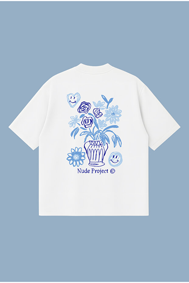 Nude Project Jarron Tee Blue Boxy Fit Oversized Unisex Tshirt – Printed T-Shirt |   Streetwear