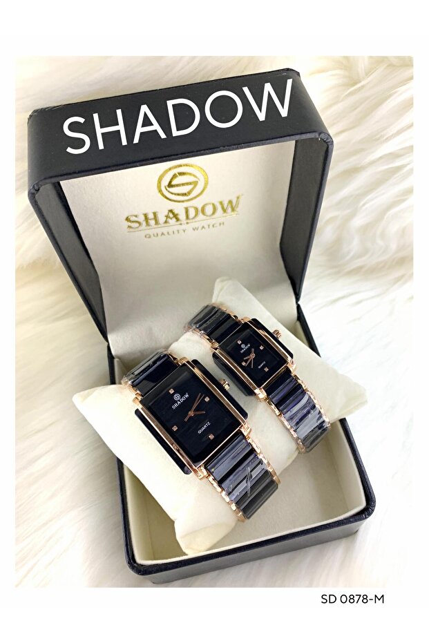 طقم ساعات فاخر للزوجين - تصميم مستطيل أنيق ثنائي اللون - 8