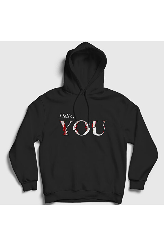 Unisex Black Hello You Dizi You Hooded Sweatshirt 582110Tt