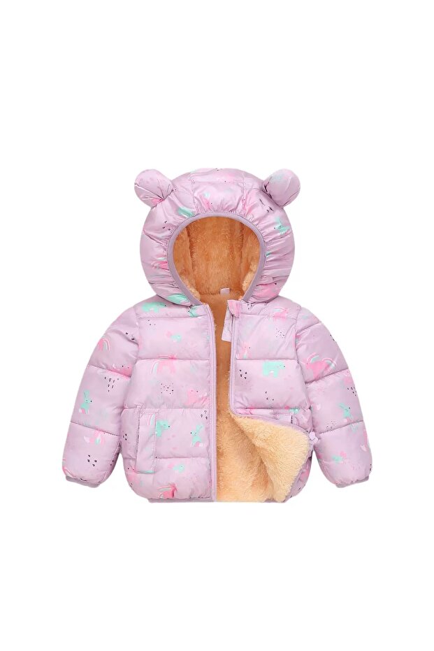 Girls Boys Children's Dinosaur Print Inner Plush Inflatable Coat