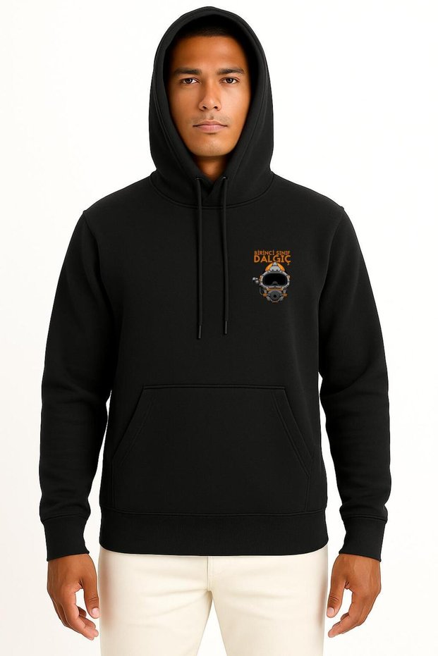 Hooded First Class Diver Pocket and Back Printed Unisex Sweatshirt