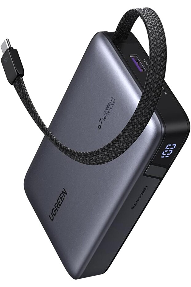 UGREEN Portable Power Bank 20000mAh 67W with Built-in USB-C Cable