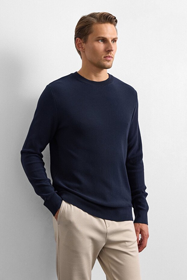 Navy Blue Men's Crew Neck Regular Fit Sweater B35W40017