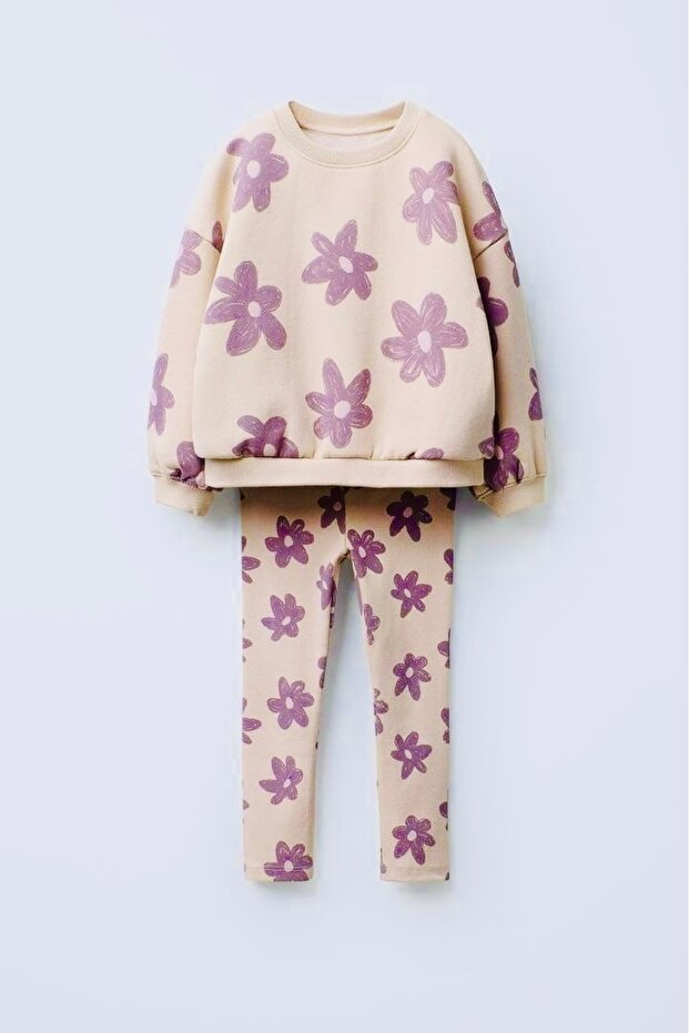 Girl's Flower Printed 3 Thread Non-Shardon F Corded Fabric Tights Suit