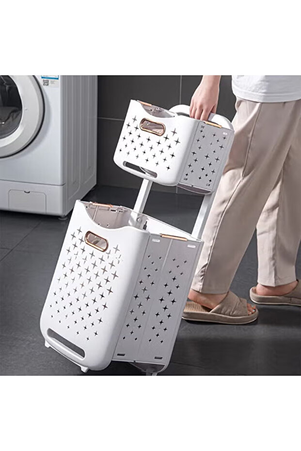 2 Layers Laundry Baskets with Wheels - 1