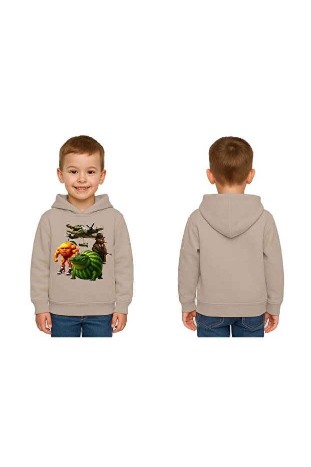 Unisex Brainrot Printed Children's Swaetshirt Hooded 3 Thread Raster