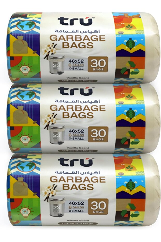 ® Vanilla Scented Garbage Bags Compact Roll 46 x 52 cm 6 Gallon (30 pc x 3 Rolls) 90 bags