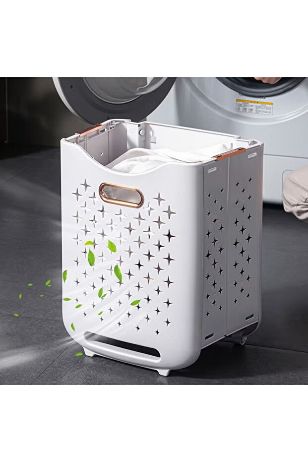 2 Layers Laundry Baskets with Wheels - 4