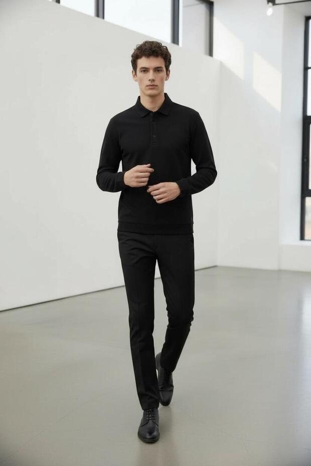 İnterview Elvira Polo Yaka Basic Siyah Sweatshirt - 3