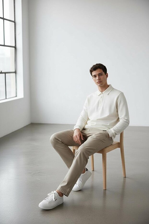 İnterview Elvira Polo Yaka Basic Ekru Sweatshirt - 5