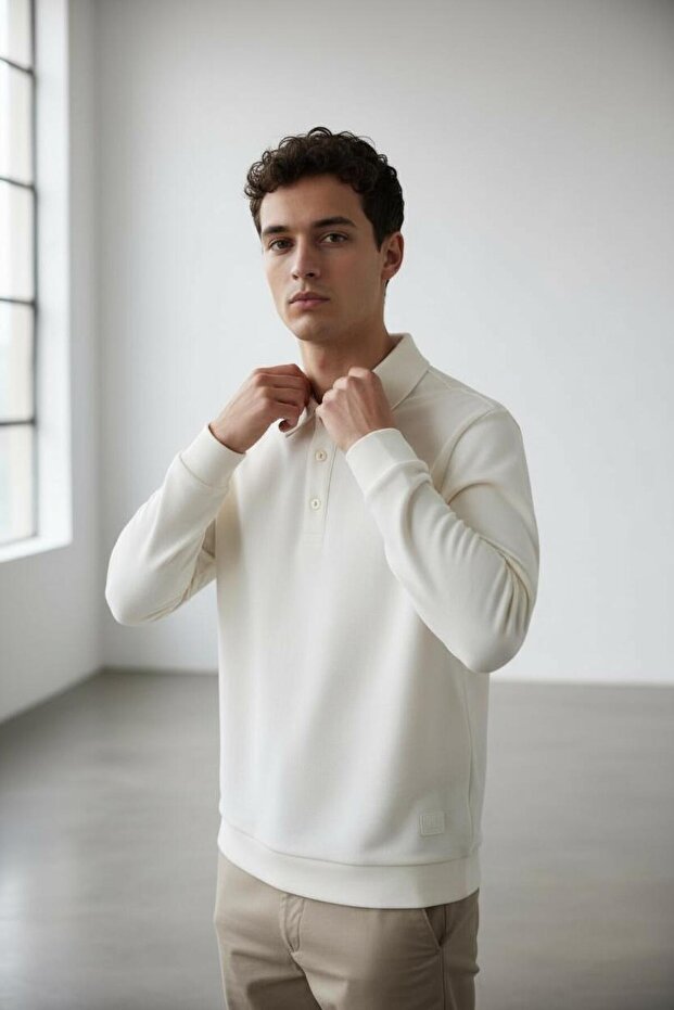 İnterview Elvira Polo Yaka Basic Ekru Sweatshirt - 2