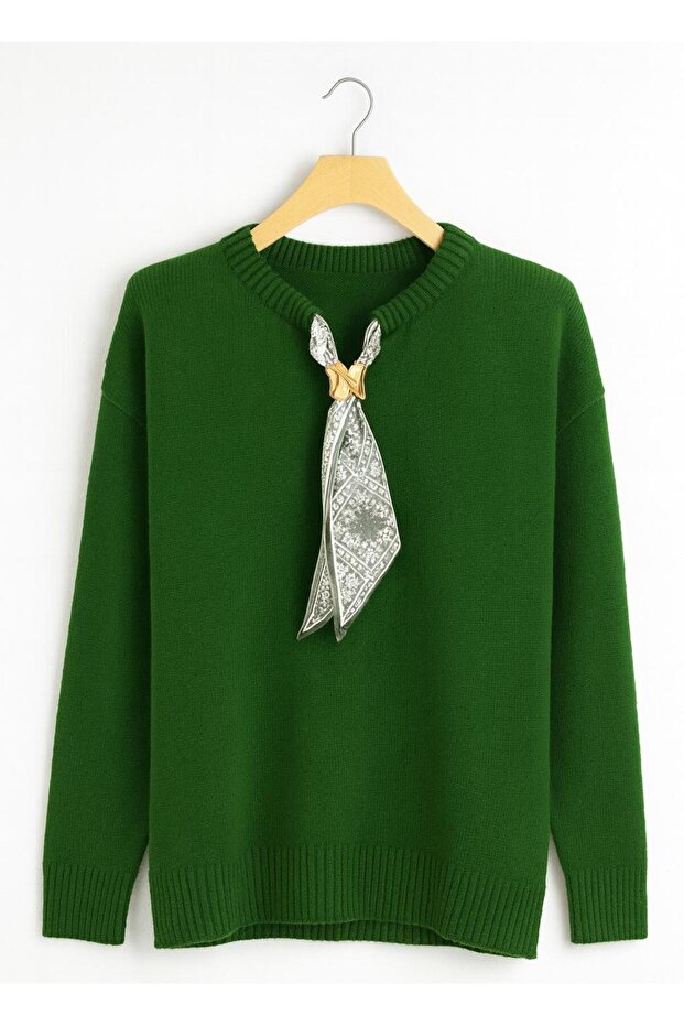 Fularli, Slitted Fleece-Lined Women's Tricot Sweater