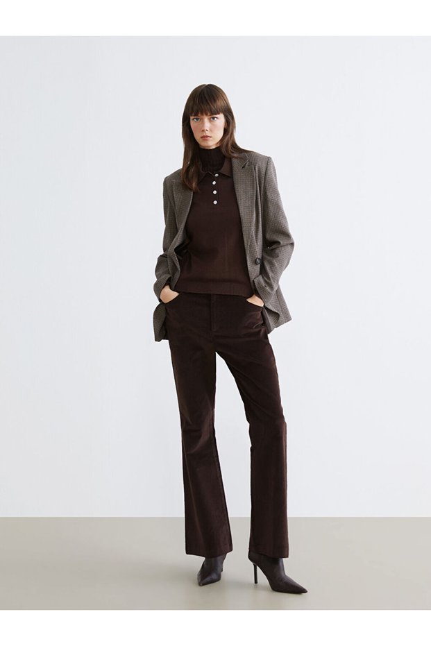 Brown Slim Fit Flared Women's Velvet Trousers