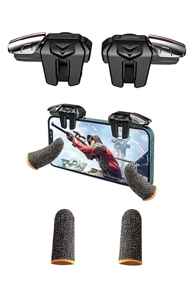 Mobile Game Controller Trigger — 6-Finger Sensitive Shooter Triggers (includes 2 Finger Sleeves) - 1