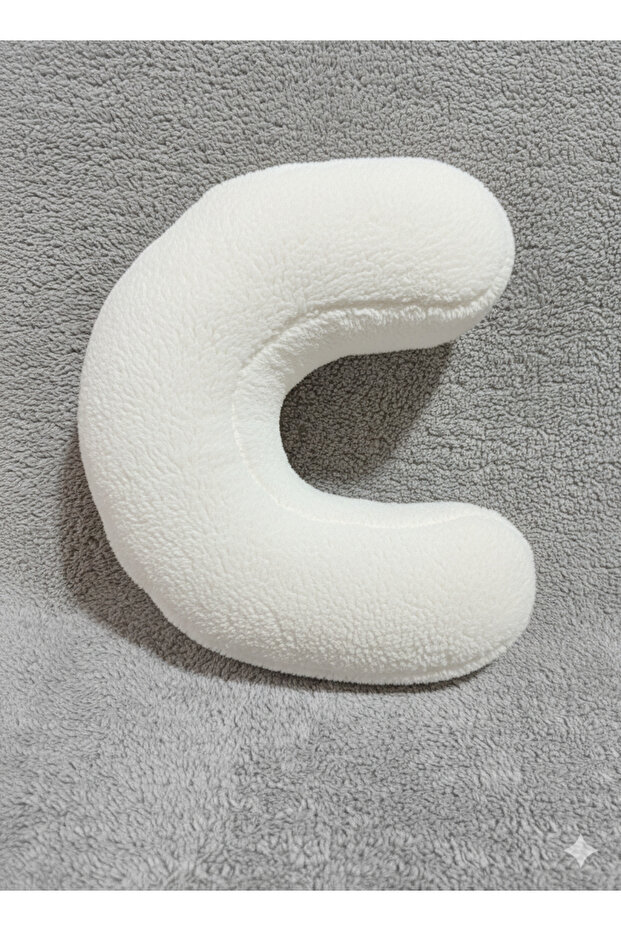 Plush C Letter Pillow, Decorative Throw Pillow, White Teddy, Large Size 50 cm