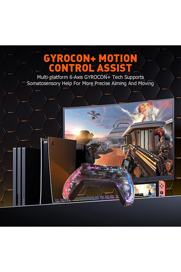 RGB Wired PC Gaming Controller Gamepad Macro Turbo Dual Shock Vibration for Switch Windows - 2