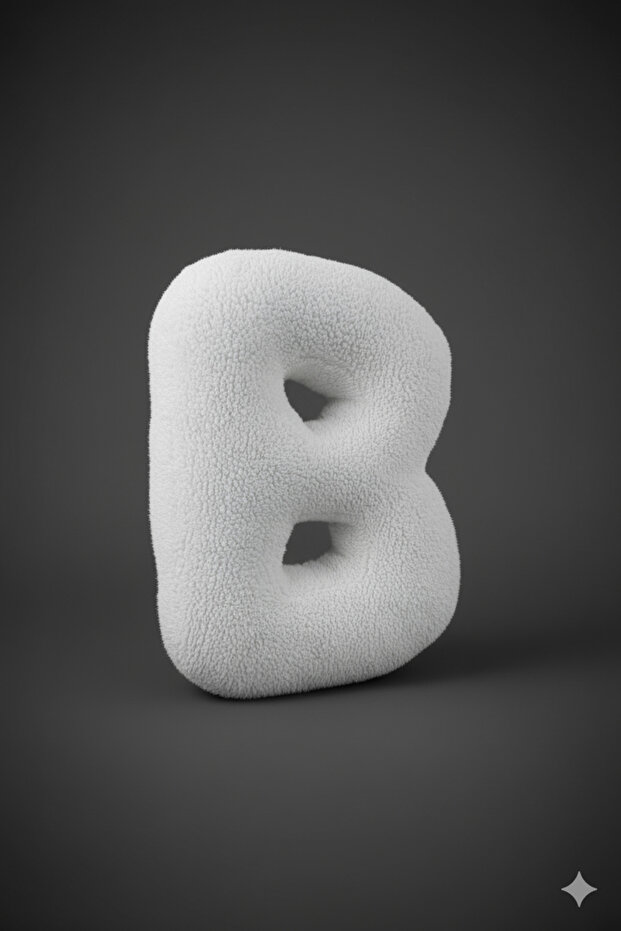 Plush B Letter Pillow, Decorative Throw Pillow, White Teddy, Large Size 50 cm