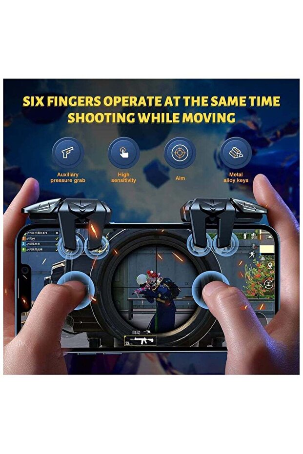 Mobile Game Controller Trigger — 6-Finger Sensitive Shooter Triggers (includes 2 Finger Sleeves) - 2