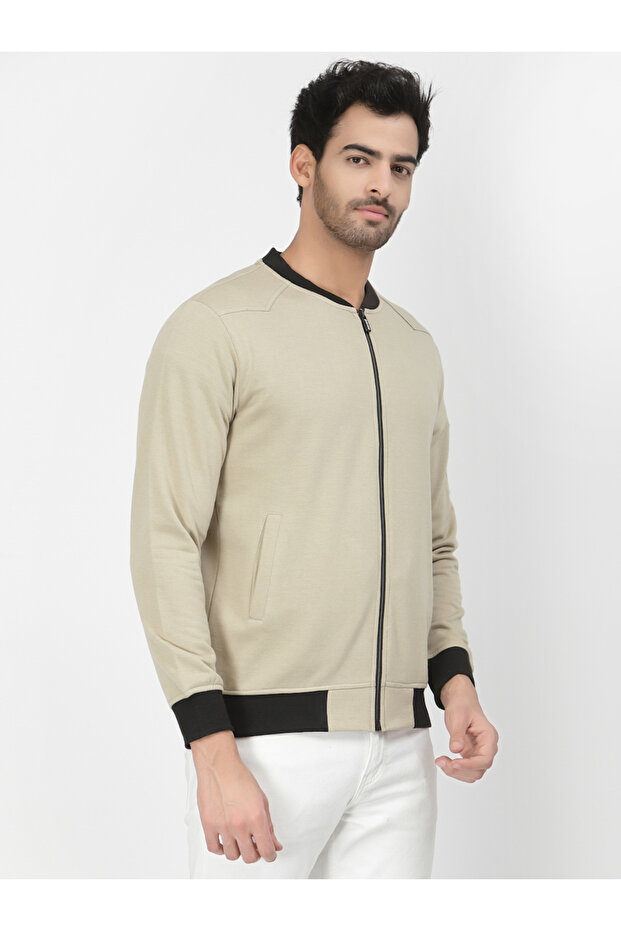 Men Beige Regular Fit Contrast Trim Jacket - 4