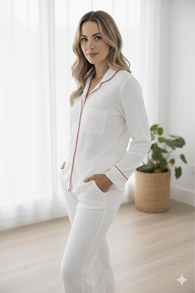 100% Cotton Muslin Women's Pajama Set - White