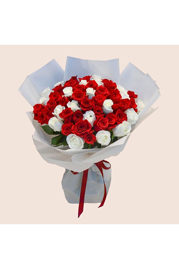 51 White & Red Roses