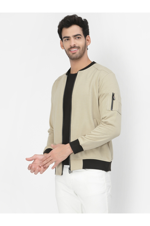 Men Beige Regular Fit Contrast Trim Jacket - 3