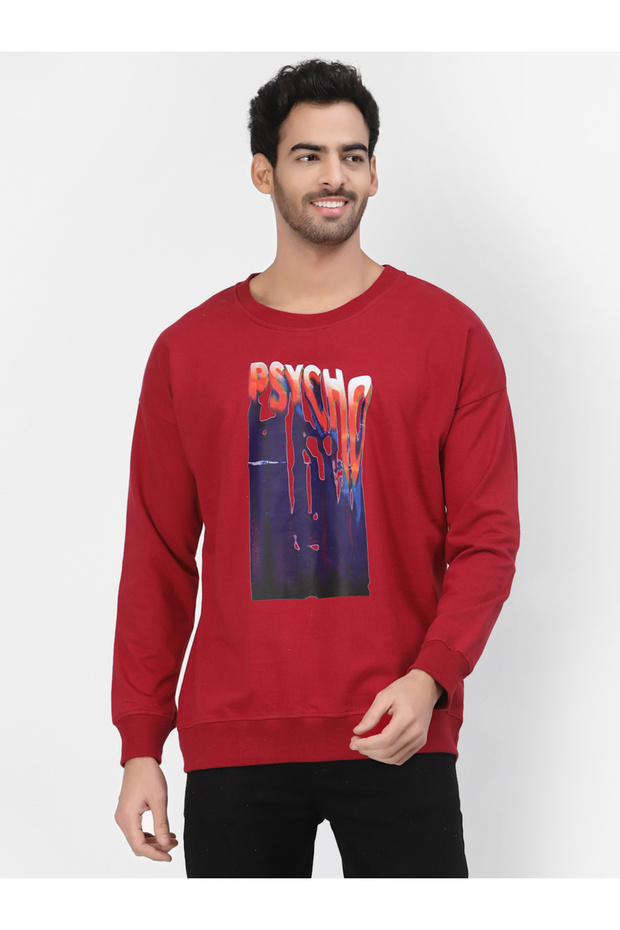 Men Red Graphic Print Pullover Sweatshirt