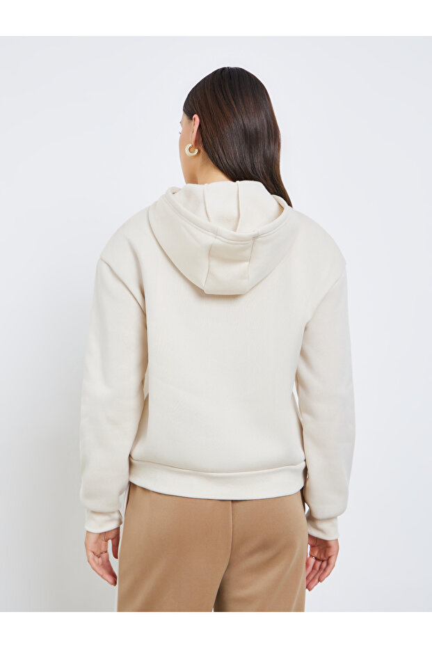 هودي سادة بسحاب ربع لون بيج - 4
