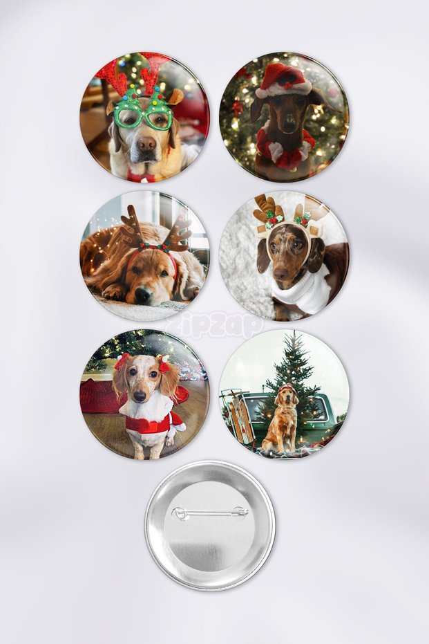 New Year Dogs Cute Sweet New Year Bag Ornament Pin Button Badge Set (6 Pcs)