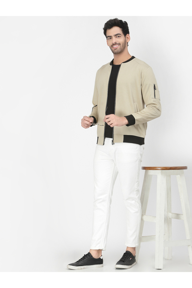 Men Beige Regular Fit Contrast Trim Jacket - 2