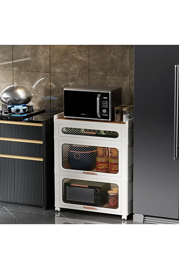 4 Layers Foldable Flip Type Kitchen and Bathroom Cabinet with Wheels